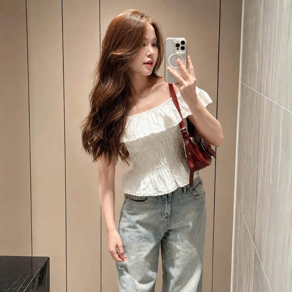 Áo Ren Nữ Trễ Vai Croptop Vải Thô Ren Boi Đẹp Thân Chun Ôm Dáng HA401 CHEZI HOUSE