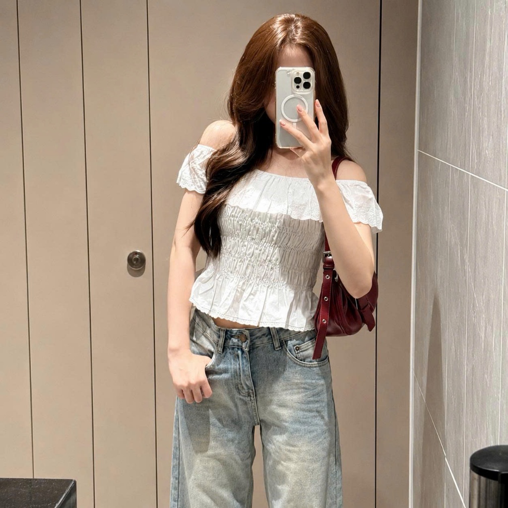 Áo Ren Nữ Trễ Vai Croptop Vải Thô Ren Boi Đẹp Thân Chun Ôm Dáng HA401 CHEZI HOUSE