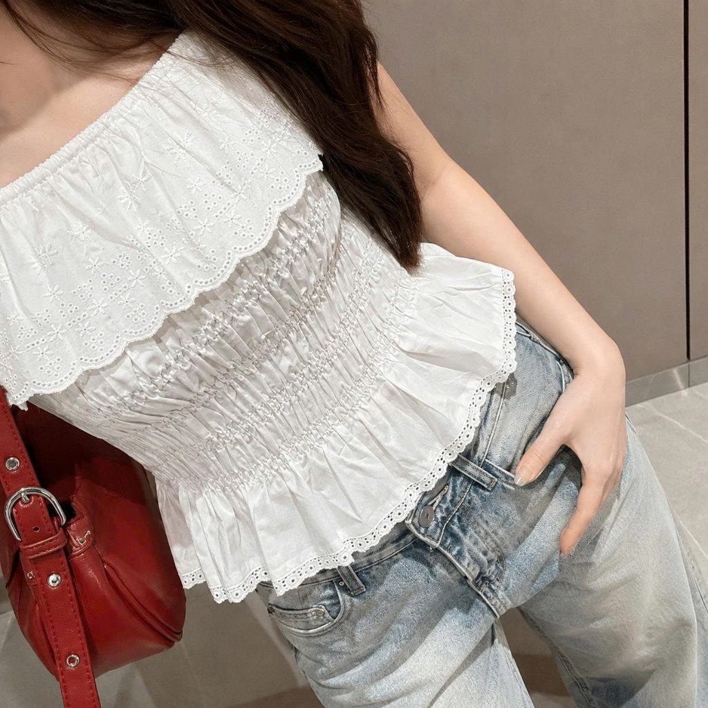 Áo Ren Nữ Trễ Vai Croptop Vải Thô Ren Boi Đẹp Thân Chun Ôm Dáng HA401 CHEZI HOUSE