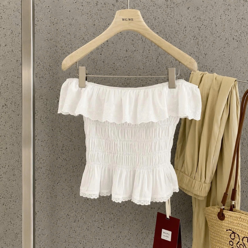 Áo Ren Nữ Trễ Vai Croptop Vải Thô Ren Boi Đẹp Thân Chun Ôm Dáng HA401 CHEZI HOUSE