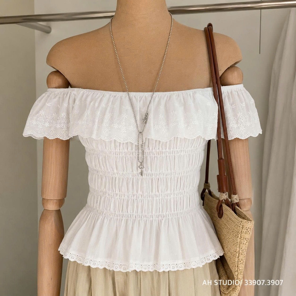 Áo Ren Nữ Trễ Vai Croptop Vải Thô Ren Boi Đẹp Thân Chun Ôm Dáng HA401 CHEZI HOUSE