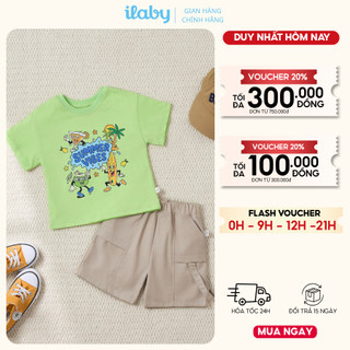 Áo thun bé trai ILABY HCM cotton cổ tròn tay ngắn in hình Summer Vibes năng động cho bé [3884]