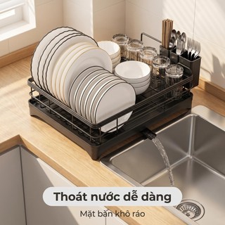 Kệ Vắt Chén Đĩa Màu Đen Inox, Kệ Lưu Trữ Đĩa Chén Bên Bồn Rửa, Bộ Tổ Chức Nhà Bếp Thoát Nước Hiệu Quả Inox Không Gỉ