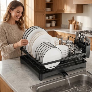 Kệ Vắt Chén Đĩa Màu Đen Inox, Kệ Lưu Trữ Đĩa Chén Bên Bồn Rửa, Bộ Tổ Chức Nhà Bếp Thoát Nước Hiệu Quả Inox Không Gỉ