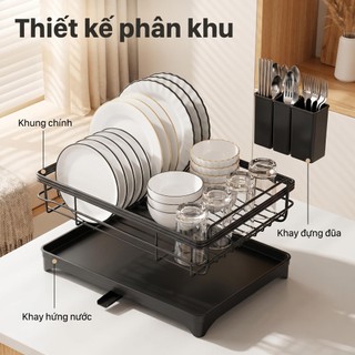 Kệ Vắt Chén Đĩa Màu Đen Inox, Kệ Lưu Trữ Đĩa Chén Bên Bồn Rửa, Bộ Tổ Chức Nhà Bếp Thoát Nước Hiệu Quả Inox Không Gỉ