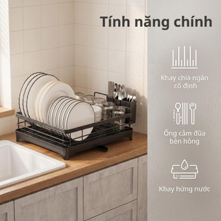 Kệ Vắt Chén Đĩa Màu Đen Inox, Kệ Lưu Trữ Đĩa Chén Bên Bồn Rửa, Bộ Tổ Chức Nhà Bếp Thoát Nước Hiệu Quả Inox Không Gỉ