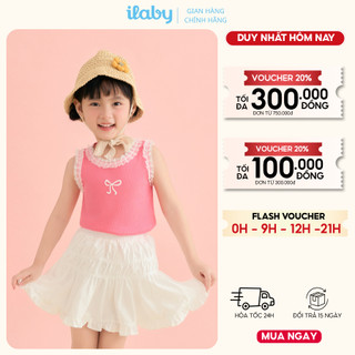 Mix set bộ bé gái ILABY HCM áo tank top thêu nơ phối viền bèo và chân váy xòe [3847+3882]