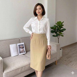 Chân váy bút chì cạp xếp ly