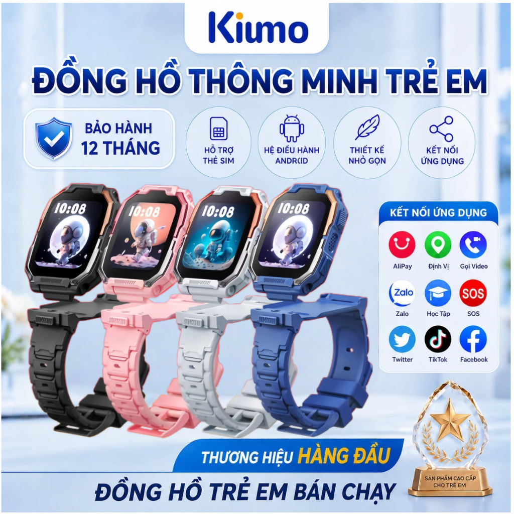 Kiumo【Đồng hồ GPS】Đồng Hồ Thông Minh Trẻ Em 4G LTE GPS LBS Chống Nước Màn Hình Cảm Ứng IPS HD Camera Kép