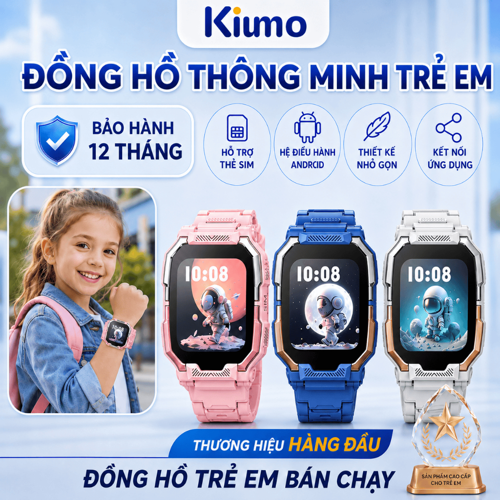 Kiumo【Tiếng Việt】Đồng Hồ Thông Minh Trẻ Em 4G LTE GPS LBS Chống Nước Màn Hình Cảm Ứng IPS HD Camera Kép
