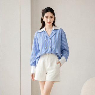 Set áo sơ mi kẻ sọc quần short MIA nữ Hàn Quốc thanh lịch trẻ trung mặc đi chơi đẹp S172