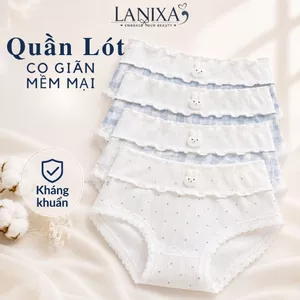 Quần lót nữ cotton cao cấp kháng khuẩn thoáng khí, Quần chip nữ viền ren co giãn LANIXA L6444