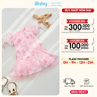 Váy cho bé gái ILABY HCM thiết kế tay bồng, phối lưới xòe, họa tiết nàng tiên cá xinh xắn [3961]