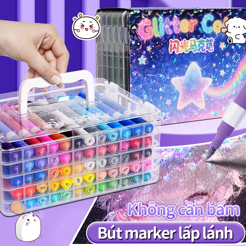 Bút acrylic lấp lánh huỳnh quang đầu lông vàng 36 cây 60 màu an toàn bé vẽ sổ tay thiệp trang trí