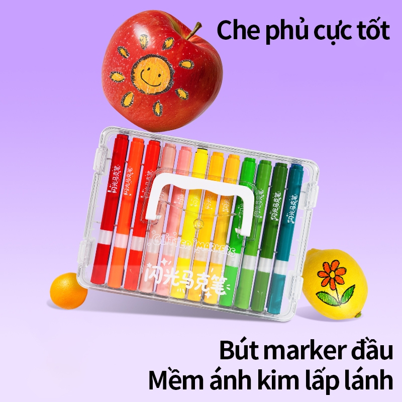 Bút sơn acrylic kim tuyến phát sáng đầu mềm bộ 60 màu không độc vẽ tranh DIY cho người lớn trẻ em