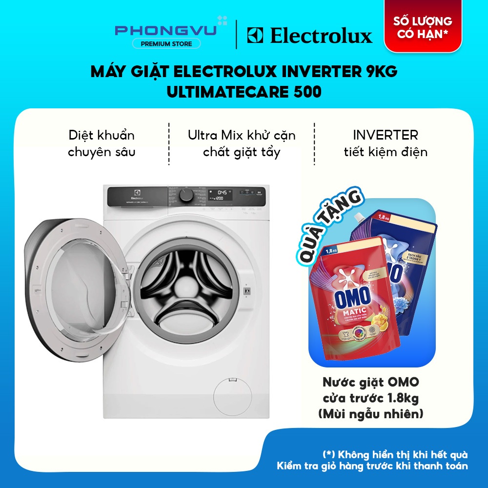 EWF9023P5WC - Máy Giặt Electrolux Inverter 9Kg UltimateCare 500 EWF9023P5WC Giặt Hơi Nước Cảm Biến Giặt Nhanh BH 24T