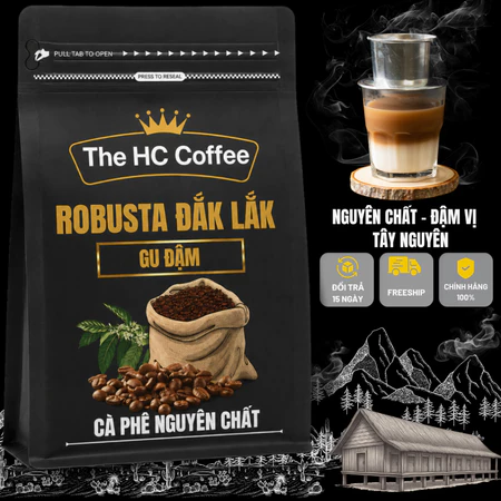 Cà Phê Rang Củi Robusta Đắk Lắk Rang Mộc – Đậm Đà – Nguyên Chất 100%, 250gram, 500gram, 1000gram