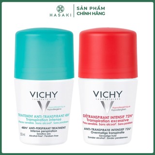 Lăn Khử Mùi Ngăn Mồ Hôi, Giữ Khô Thoáng Suốt 72h Vichy Detranspirant Intensif 72h 50ml (Cosme)