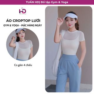 Áo Croptop Nữ Phối Lưới TUẤN HD 032 - Áo Tập Gym Yoga Cộc Tay Vải Thun Lạnh Thoáng Khí Tôn Dáng