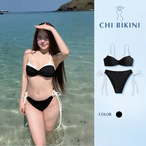 Bikini 2 mảnh basic đen mix trắng Chi Bikini, đồ bơi nữ đi biển tôn dáng, có sẵn mút ngực B506