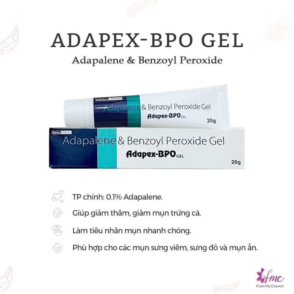 Kem Bôi Chấm Mụn Adapex BPO Adapalene & Benzoyl Peroxide Gel Làm Dịu Da Mờ Thâm 20g