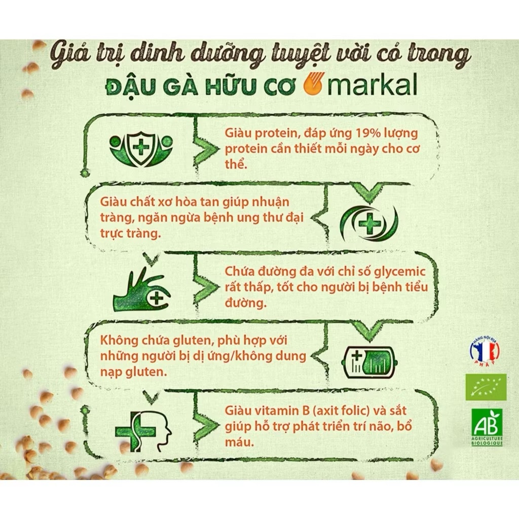 Đậu Gà Hữu Cơ Markal 500g Pháp. Cho Bé Ăn Dặm, Làm Sữa Hạt, Salad, Eat Clean, Ăn Chay,...