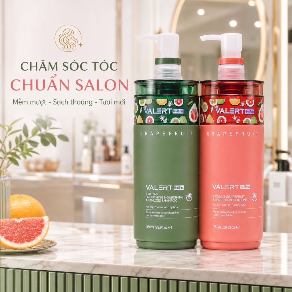 Cặp Dầu Gội Xả Bưởi Valert Grapefruit Iloliyas 850ml|Sạch Thoáng Da Đầu,Tóc Mềm Mượt Bóng Khỏe Chuẩn Salon