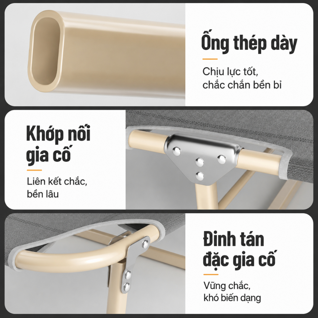 Sẵn hàng Giường gấp ngủ trưa văn phòng CONOCO gấp gọn, tựa lưng 4 nấc khung thép chắc chắn