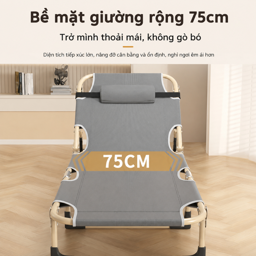 Sẵn hàng Giường gấp ngủ trưa văn phòng CONOCO gấp gọn, tựa lưng 4 nấc khung thép chắc chắn