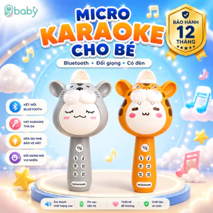 Micro cho bé hát karaoke kết nối Bluetooth, phát nhạc, có đèn và thay đổi giọng nói 9BABY