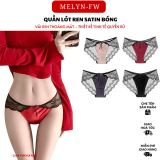 5 Quần lót ren satin bóng sáng cho phụ nữ, họa tiết gợi cảm, sexy, xẻ cao, eo giữa MELYN-FW Q8100, free size 40-60kg