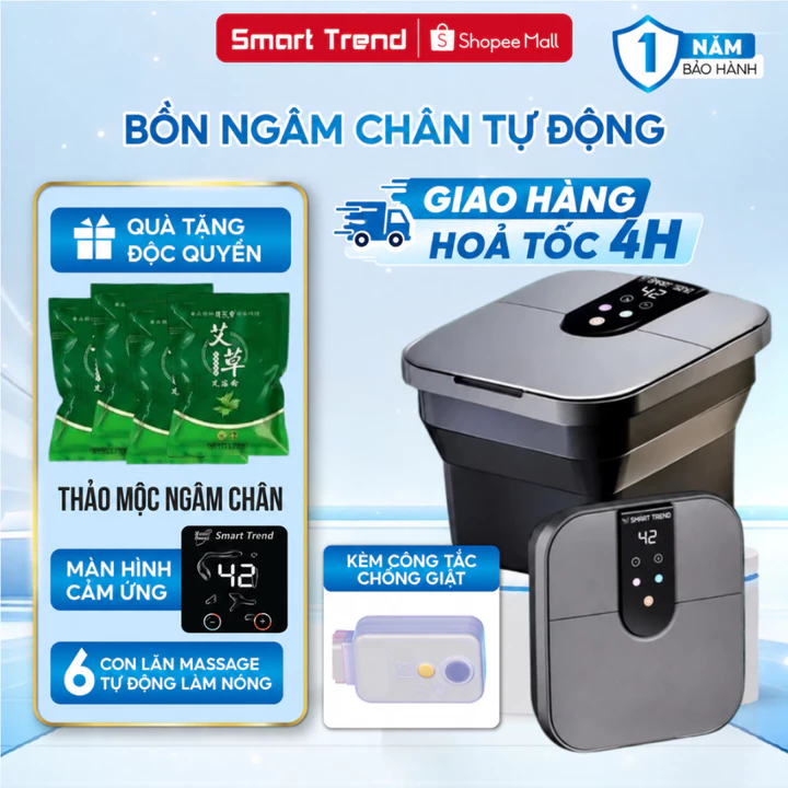 Bồn ngâm chân, Chậu ngâm chân massage chân gấp gọn cao cấp, tự động làm nóng, chống giật chính hãng SMART TREND PREMIUM