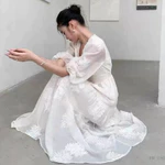 [24169] Đầm Maxi Voan Trắng Cao Cấp 2 Lớp Mềm Mại Tay Lở - Đầm Đi Biển Dáng Xòe Che Khuyết Điểm Cecelia — ảnh 1