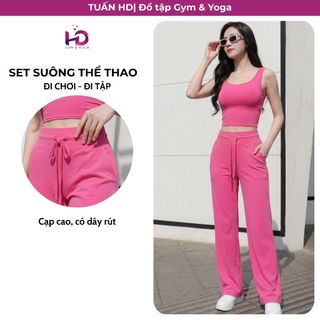 Bộ Đồ Thể Thao Nữ Tuấn HD Đồ Tập Gym,Yoga Cao Cấp Quần Suông Cạp Cao Thun PoLy Co Giãn Mềm Mịn - BCp