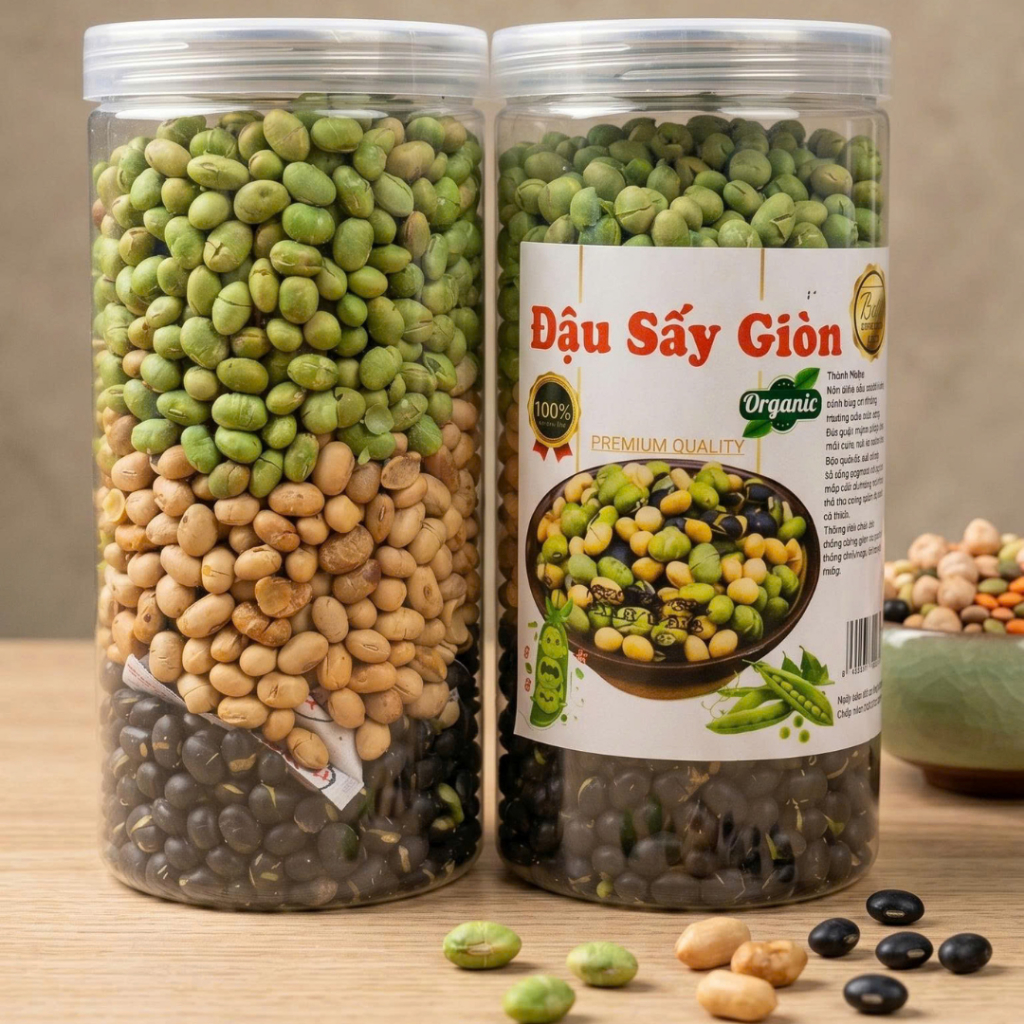 Đậu sấy giòn mix 3 loại đậu đen, đậu xanh, đậu nành ăn liền
