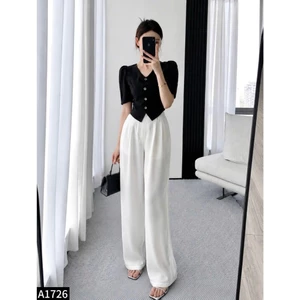 Bộ quần dài áo crop 2 màu đen - trắng A1726