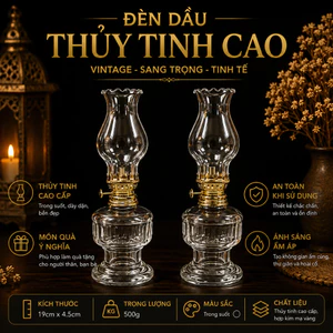 Đèn Dầu Thủy Tinh Dáng Cao Trong Suốt Cổ Phong - Phong Cách Vintage Thanh Tao Trang Trí Bàn Thờ, Không Gian Thiền Trà