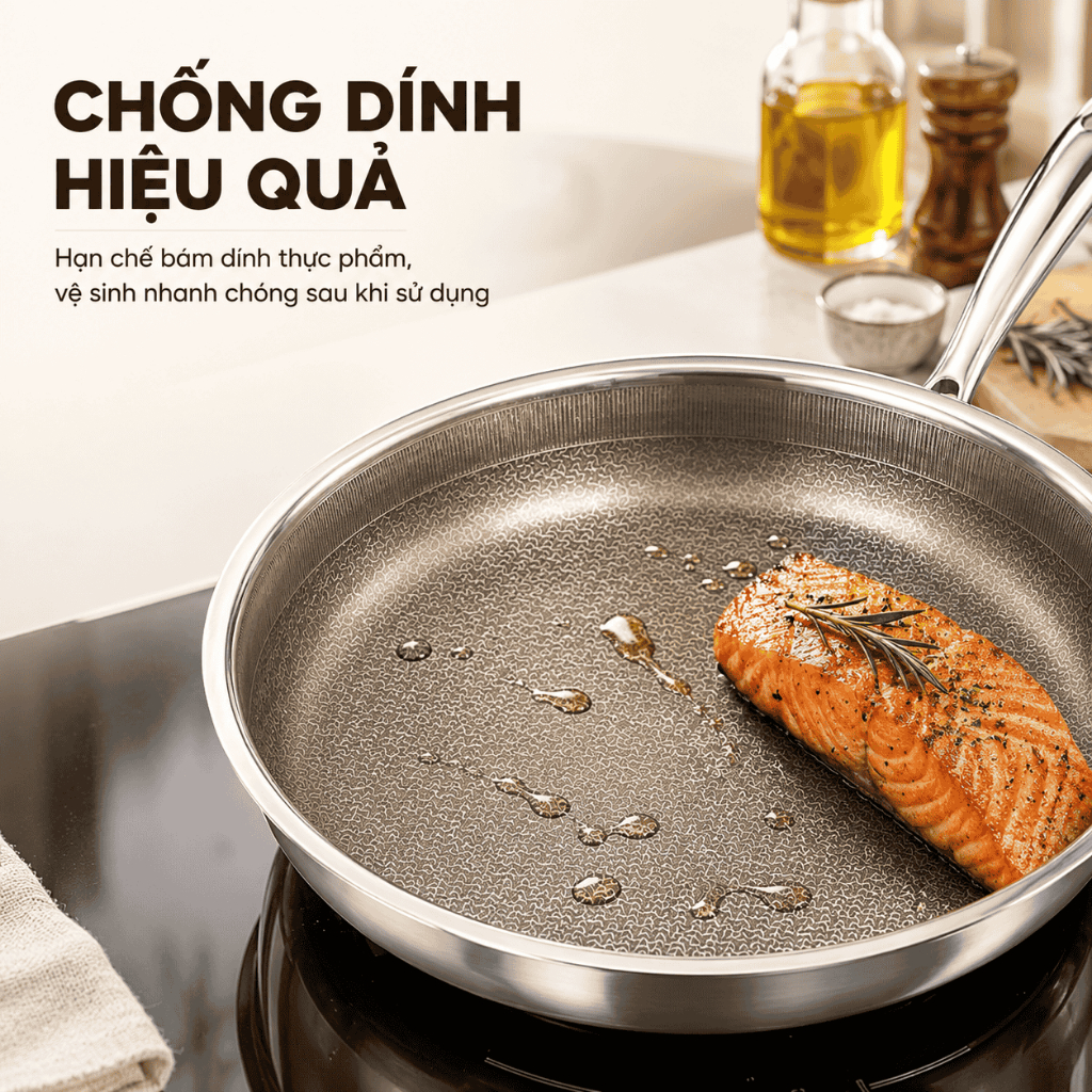 Chảo Inox 316 Titanium Engler EL3815 Chảo cạn lòng 7 lớp chống dính tự nhiên dùng mọi loại bếp