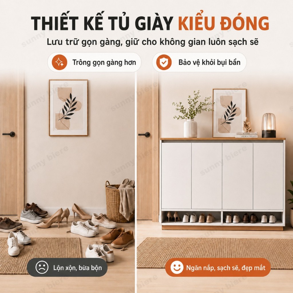 Tủ giày hiện đại Nhiều ngăn chứa rộng Cửa kín gọn gàng Cho lối vào căn hộ nhỏ Sang trọng 𝙎𝙐𝙉𝙉𝙔 𝘽𝙄𝙀𝙍𝙀
