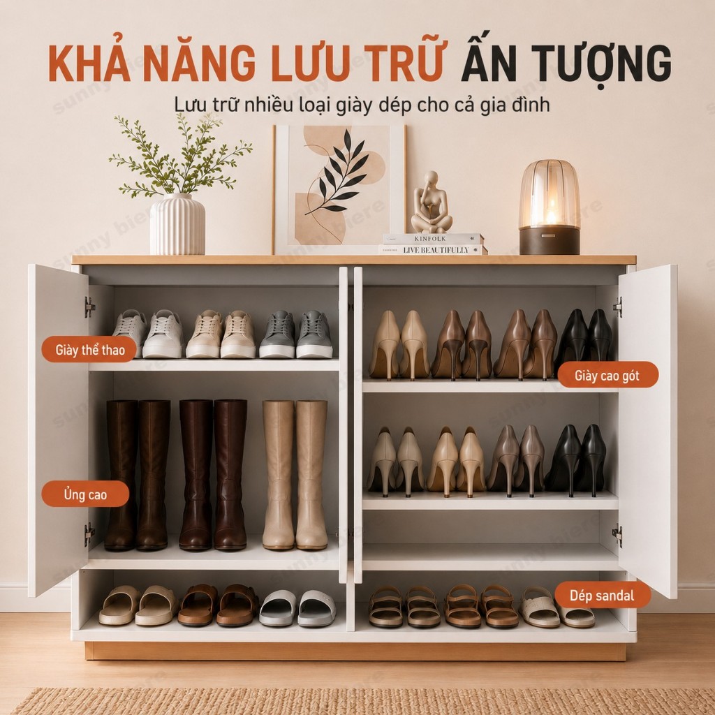 Tủ giày hiện đại Nhiều ngăn chứa rộng Cửa kín gọn gàng Cho lối vào căn hộ nhỏ Sang trọng 𝙎𝙐𝙉𝙉𝙔 𝘽𝙄𝙀𝙍𝙀