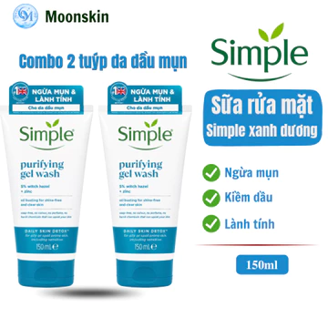 Combo 2 sữa rửa mặt Simple dành cho da dầu mụn, dưỡng ẩm cho da mềm mịn 150ml
