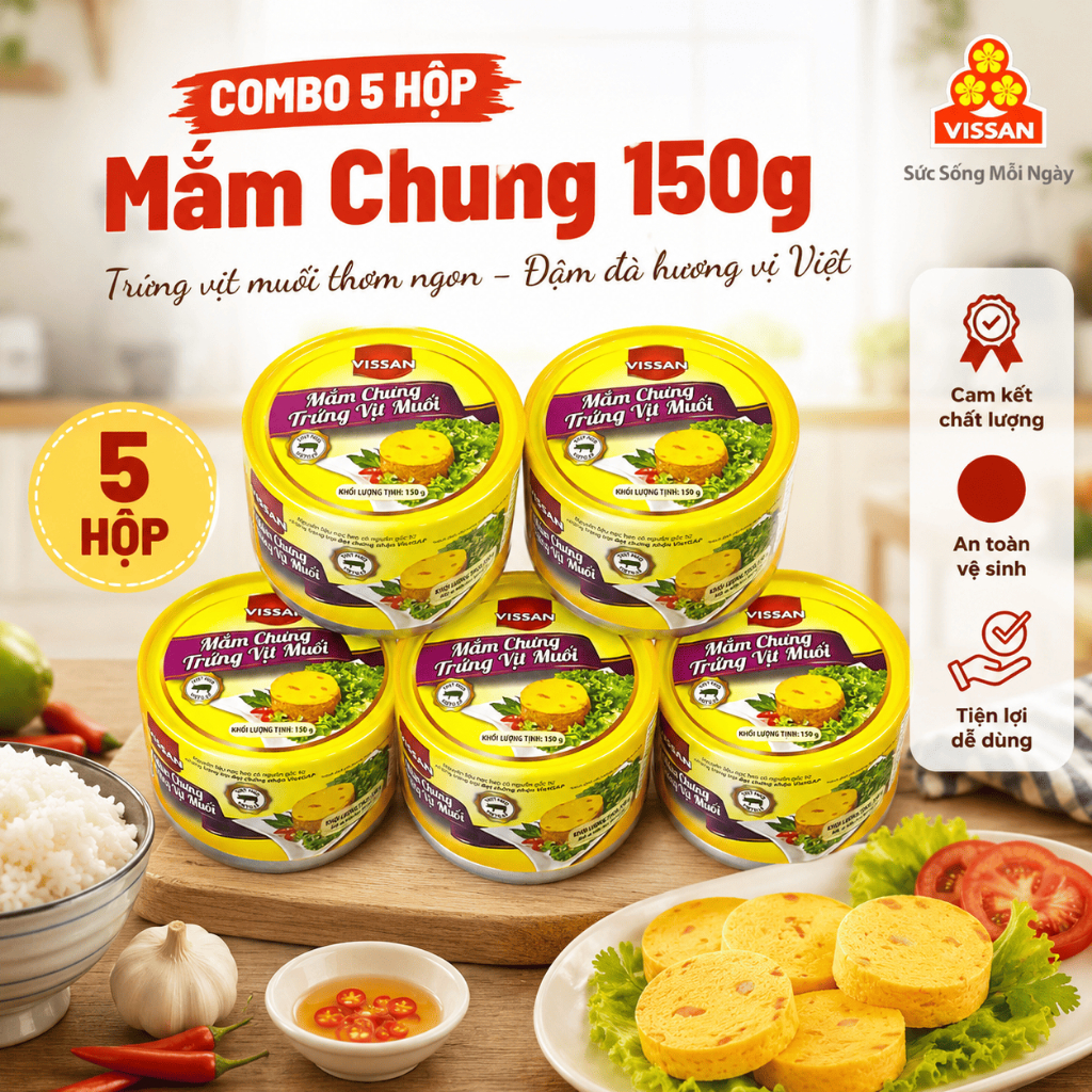 [Combo 5 Hộp] Mắm Chưng Trứng Vịt Muối Vissan 150g – Chính Hãng Date 2028, HSD 36 Tháng, Ăn Liền Tiện Lợi