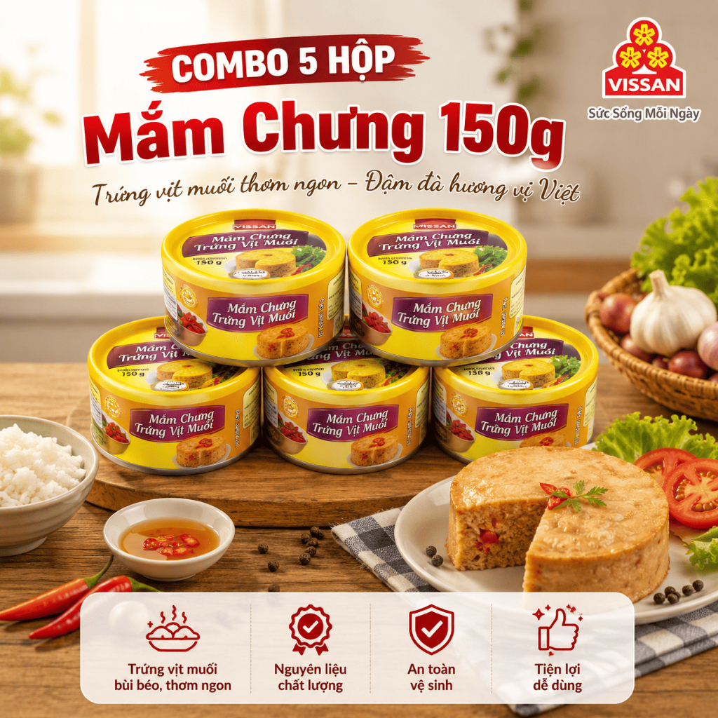 [Combo 5 Hộp] Mắm Chưng Trứng Vịt Muối Vissan 150g – Chính Hãng Date 2028, HSD 36 Tháng, Ăn Liền Tiện Lợi