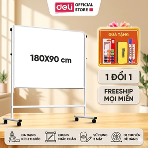 Bảng Từ Trắng Hai Mặt DELI 180x90cm, Bảng Flipchart Chữ H Điều Chỉnh Cao Thấp 360 Độ Khung Kim Loại