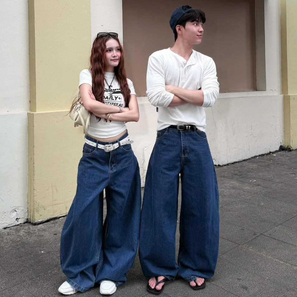 Quần Jeans Basic Ống Cong Form Rộng Thụng Wash Nhiều Màu Tôn Dáng – Baggy Unisex | SSSTore.Aesthetic