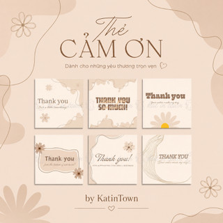 [KatinTown] COMBO 24 Thẻ Cảm Ơn, Thank You Vintage - Size 6x6cm - Giấy Couche Cán Màng Mờ 1 Mặt