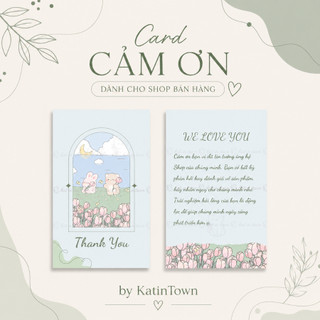 [KatinTown] Card Cảm Ơn, Thank You Thỏ và Gấu Xanh Pastel - Size 9x5.5cm - Giấy Couche