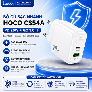 Bộ Củ Sạc Nhanh Hoco CS54A PD20W QC3.0 2 Cổng Ra USB & TypeC, Hỗ Trợ Sạc Nhanh, An Toàn Ổn Định, Không Nóng Máy