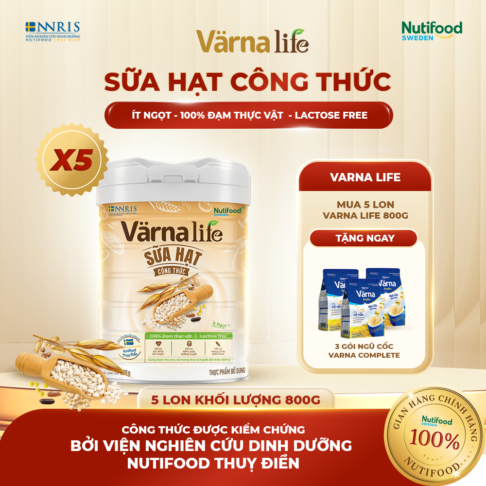 Sữa Hạt VARNA LIFE ( COMBO 5 Lon 850G) - Ít Ngọt, Không Lactose, Đạm Thực Vật, Bổ Sung Canxi