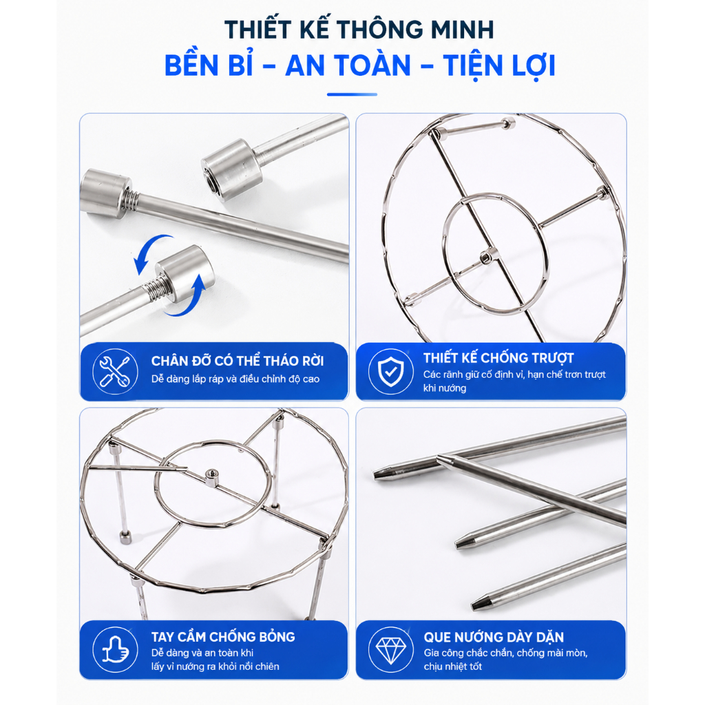 Vỉ Nướng Inox 304 Homify Cho Nồi Chiên Không Dầu, Giá Treo Xiên Nướng BBQ Tháo Rời Chịu Nhiệt Cao